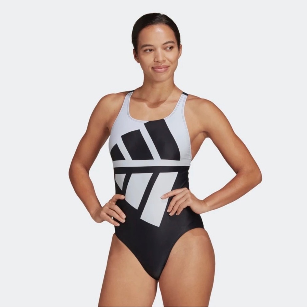 NWT ADIDAS LOGO GRAPHIC 3 BARS one piece Natación SWIMSUIT size 2